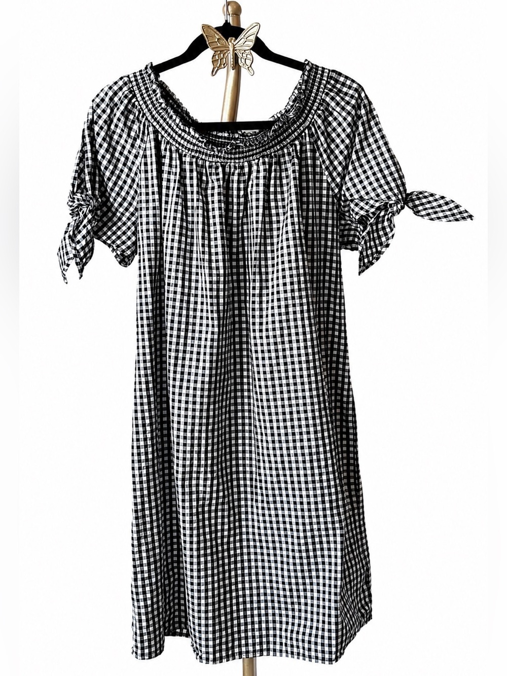 Terra & Sky Black White Gingham Midi Dress Plus Size 14W